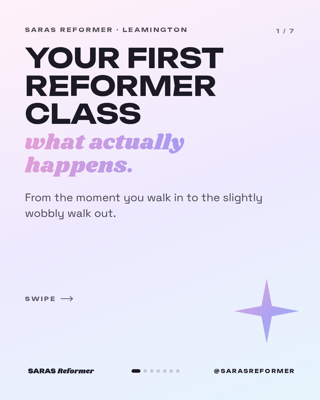 Instagram post from @sarasreformer: Booked your first reformer class? What actually happens, minute by minute.