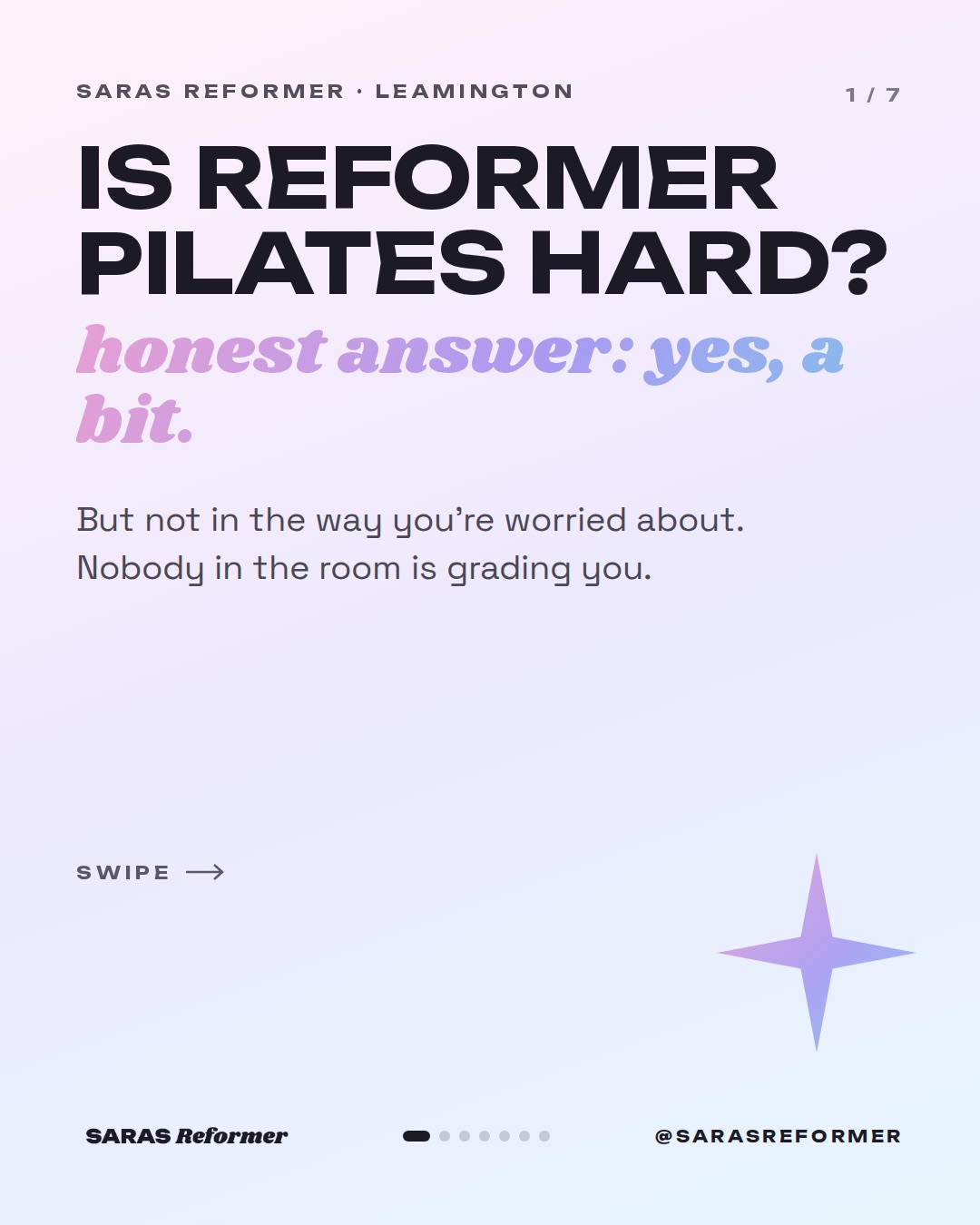 Instagram post from @sarasreformer: Is reformer pilates hard for beginners? An honest answer.